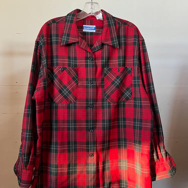 L XL, Vintage 1980s Wool Pendleton Button Up Flannel Shirt, Red, Tartan 