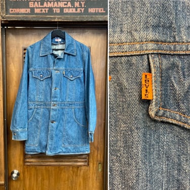 Vintage 1970’s Levi’s Orange Tag Denim Bush Style Hippie Rocker Four-Pocket Jacket, 70’s Vintage Clothing 