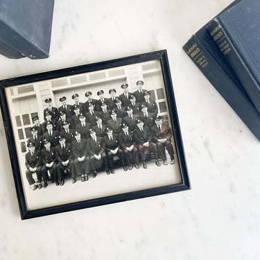 Antique Black and White Photo Framed Uniform Men Vintage Black and White Photograph Industrial Vintage Decor Fire Department Military 