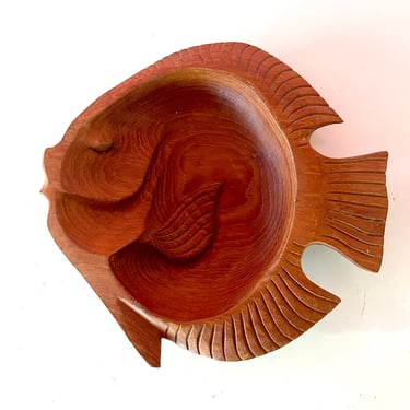 Vintage 1950s Carved Teak Goldfish Bowl 