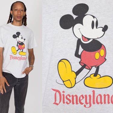 Medium 90s Mickey Mouse Disneyland T Shirt | Vintage Heather Grey Disney Cartoon Graphic Tee 