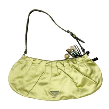 Prada Lime Green Satin Floral Shoulder Bag