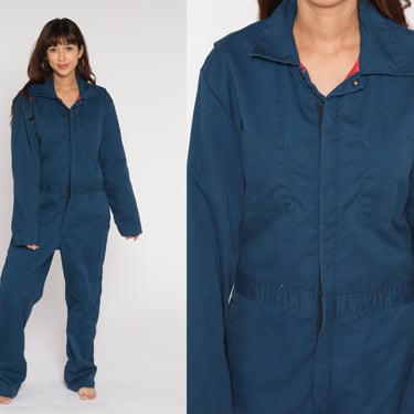 Walls Coverall Jumpsuit 90s Insulated Workwear Boilersuit Quilted Lining Boiler Suit Pants Work Wear Dark Blue Vintage 1990s Men's Medium 