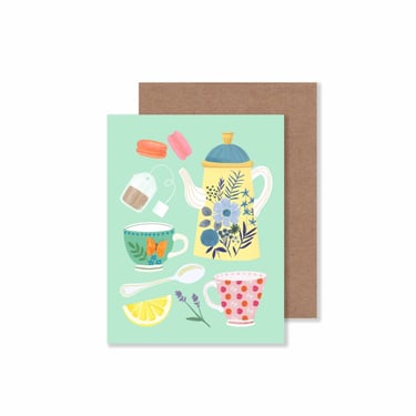 Teacups and Teapot Everyday Notecard/ 4.25