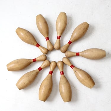 set of 10 vintage wooden bowling pins 