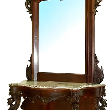 Mid-19th Century Hand Carved Italian Console with Marble Top and Mirror