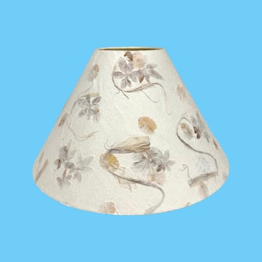 Vintage Lamp Shade Retro 1990s Contemporary + White + Beige + Handmade Paper + Pressed Flowers + Empire + Coolie + Lighting + Home Decor 