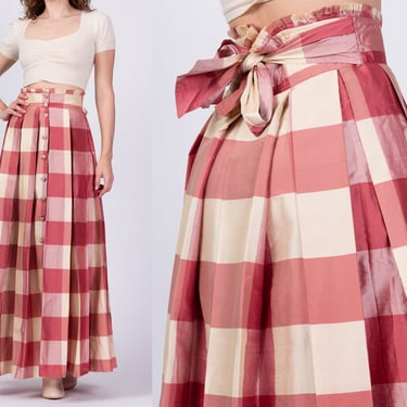 70s Gingham Taffeta Maxi Skirt - Medium, 28