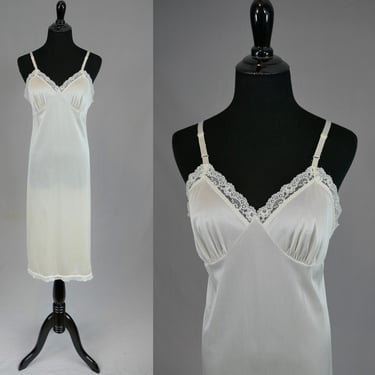 80s Pale Beige Dress Slip -  Lace Trim - Deena Full Nylon Slip - Vintage 1980s - 36 