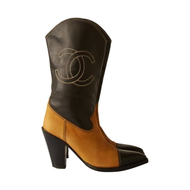 Chanel Brown + Black Cowboy Boots