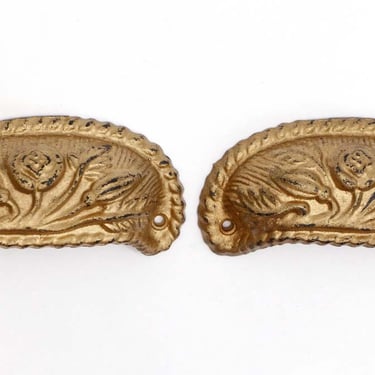 Pair of Antique 4 in. Gilded Cast Iron Floral Bin Pulls