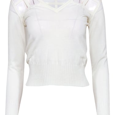 Jean Paul Gaultier - Cream Long Sleeve Sweater w/ Lattice Details Sz S