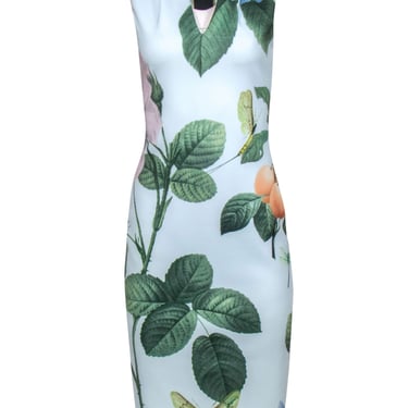 Ted Baker - Mint Green Floral, Fruit & Dragonfly Print "Ravina" Midi Dress Sz 6
