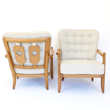 Guillerme et Chambron Pair of French Model Jose Lounge Chairs Votre Maison Linen