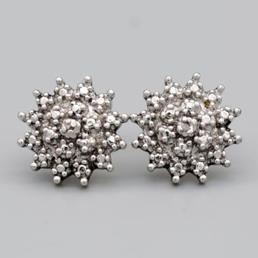 90's sterling diamond Ross-Simons snowflake studs, ornate 925 silver starburst bling earrings 