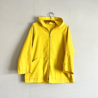 Vintage 70s Yellow Canvas Zip Up Hooded Coat Size M 