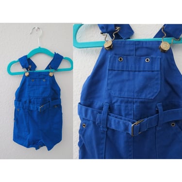 Vintage Baby Boy Overalls - Toddler Boy Blue Romper Playsuit - Size 18 Months 