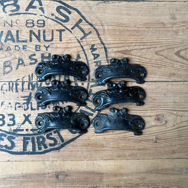 Set of 6 Cast Iron Victorian Era Drawer Pulls 