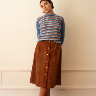 1980s Pressed Suede Snap Front Skirt 