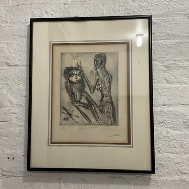 Female with Owl, L'Epreuve d'Artiste (Artist Proof), Etching, Germaine Richier