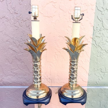 Pair of Brass Pineapple Lamps