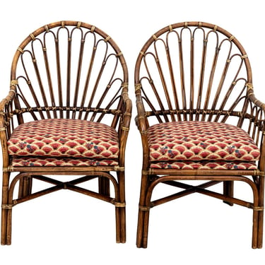 Pair of Vintage Bamboo chairs with leather strapping