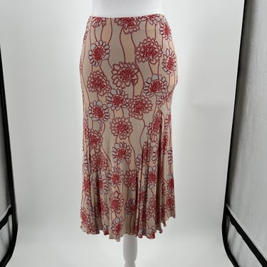 Lida Baday Designer Skirt Bold Red Pattern on Tan Background Sz S/P 