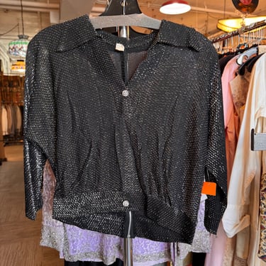 1950s Black &amp; Silver Sparkly Blouse