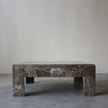 Architectural Square Brown Italian Marble Coffee Table 