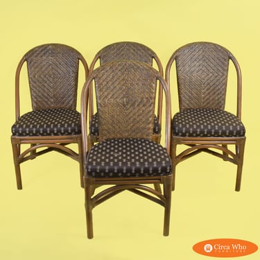 Set of 4 Rattan and Woven Rattan Chairs