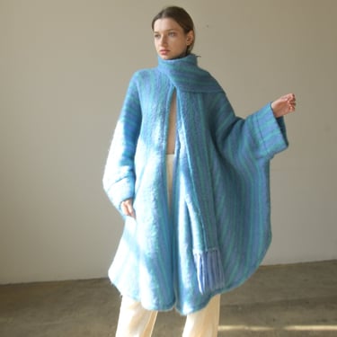 3231o / striped mohair wool scarf collar coat / m 