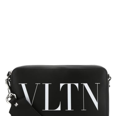 Valentino Garavani Man Black Leather Vltn Crossbody Bag
