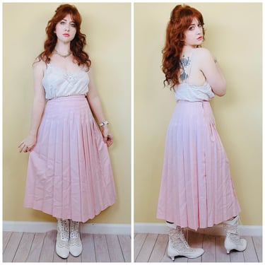 1980s Easy Pieces Pastel Pink Pleated Skirt / 80s / Eighties Flared Midi Length Skirt / Waist 26" 