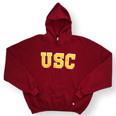 Vintage 90s Russell Athletic USC University of Southern California Trojans Embroidered Hoodie Sweatshirt Pullover Size XL/XXL 