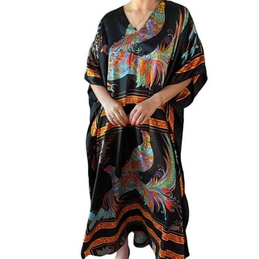 Vintage 1990s Winlar Womens Peacock Rainbow Floral Robe Maxi Dress Sz XL 