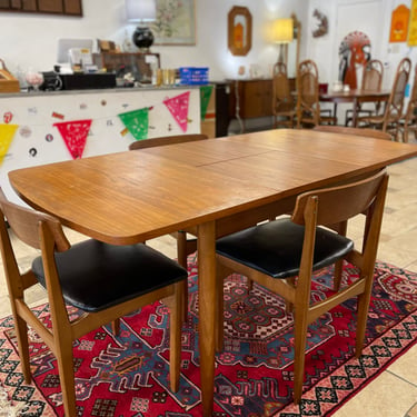 Mid Century Teak Single Butterfly Leaf Dining Table with Four Chairs