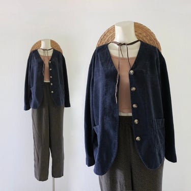 raw silk midnight crop jacket - m - vintage 90s y2k dark blue navy cropped womens size medium light spring summer jacket 