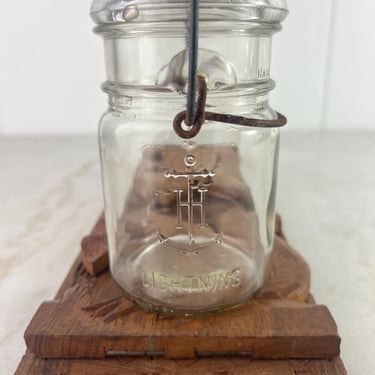 Rare 1930s Canning Jar Anchor Hocking Lightning Jar Embossed Pint Size Wire Bail Closure, collectible for storage, vintage home decor, gift 