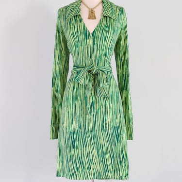 Vintage 1990's DVF Green Silk Jersey Wrap Dress / ML