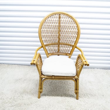 Rattan Fan Back Accent Chair, Vintage Chair for Living Room 