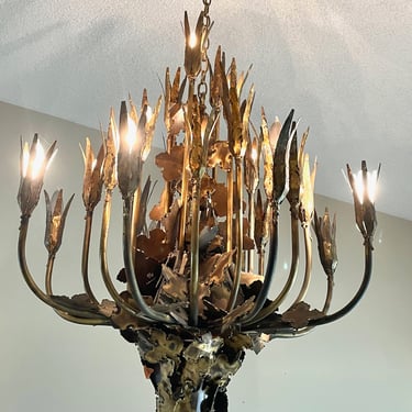 Brutalist Torch Cut Chandelier by Tom Greene with 24 Lights 