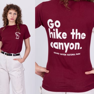 70s 80s Grand Canyon "Go Hike The Canyon" Tee - Small | Vintage Wine Red Arizona Graphic Tourist T Shirt 