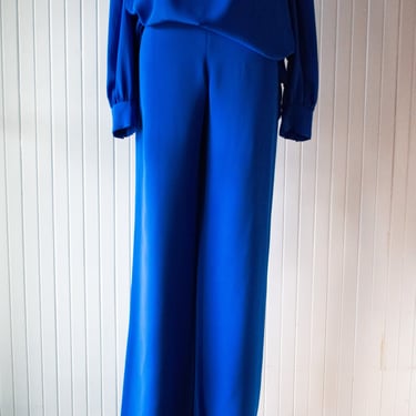 Emanuel Ungaro Silk Cobalt Trousers 32" W Large
