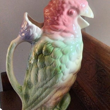 Saint Clement  painted with love Authentic French Majolica Parrott figurine Antique water pitcher 