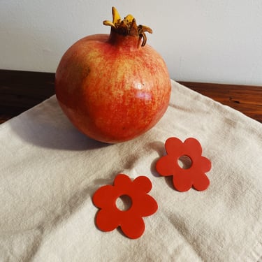 Large Bold Red Flower Statement Clay Earrings 