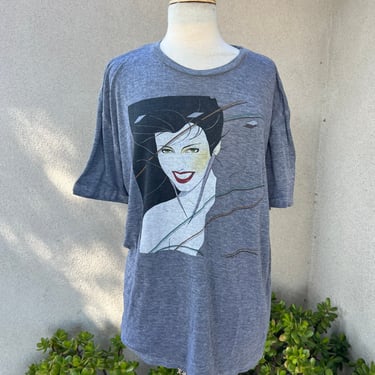 Vintage grey sheer T Shirt Lady of the 1980s by Patrick Nagel Sz XL 