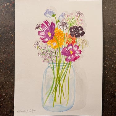 Homegrown Flowers in Jar Original Watercolor Painting