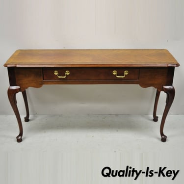 Thomasville Cherry Wood Queen Anne One Drawer Banded Sofa Console Hall Table