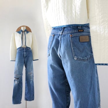 destroyed wrangler jeans - 34 - vintage 90s y2k western cowgirl cowboy blue jean denim size large womens jeans 