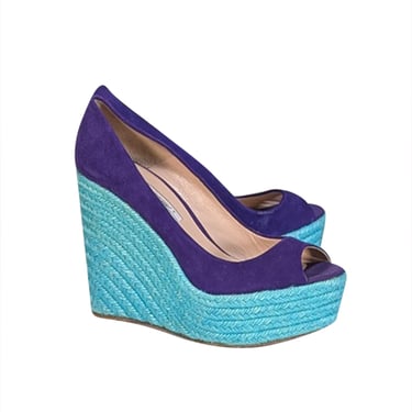 Brian Atwood - Indigo Suede Espadrille Wedges Sz 10